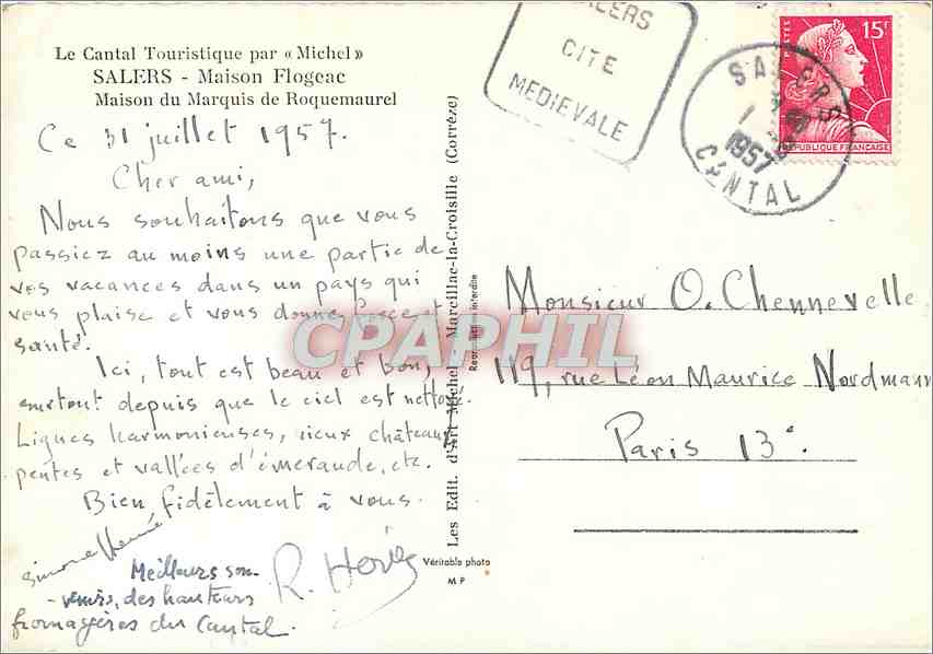 CPM Le Cantal Touristique par Michel Salers Maison Flogeac Maison du Marquis de Roquemanrel — Rückseite