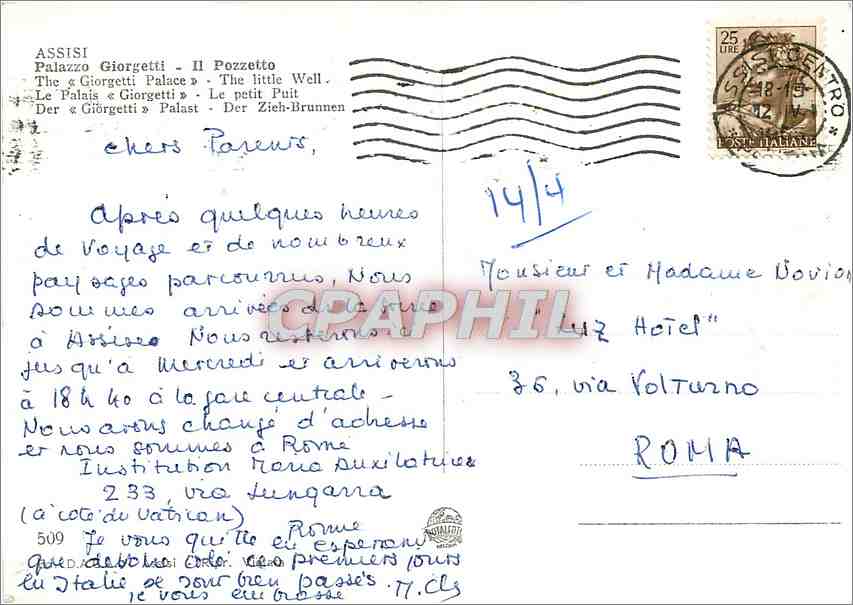 CPM Assisi Giogetti Il Pozzetto le Palais Giogetti le Petit Puit — Rückseite