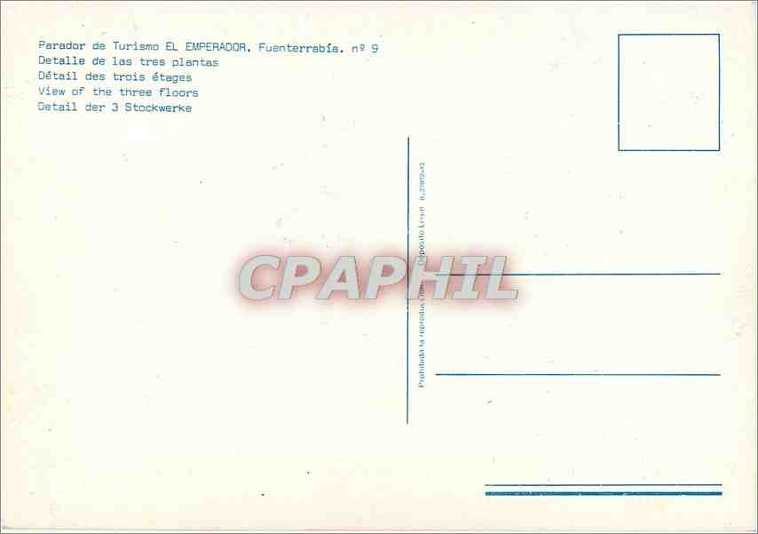 CPM Parador de Turismi El Emperador Fuenterrabia Detail des trois etages — Rückseite
