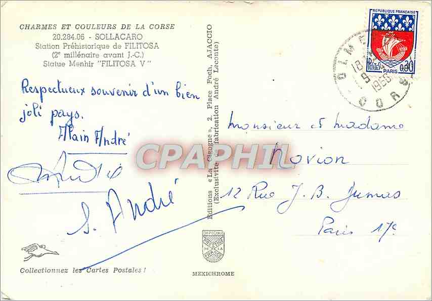 CPM Charmes et Coueleurs de la Corse Sollacaro Station Prehistorique de Filitosa (2e millenaire av J — Rückseite