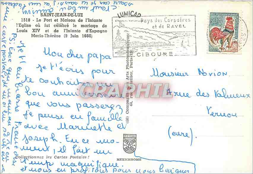 CPM Saint Jean de Luz Le Port et Maison de l'Infante l'Eglise ou fut celebre le mariage de Louis XIV — Verso