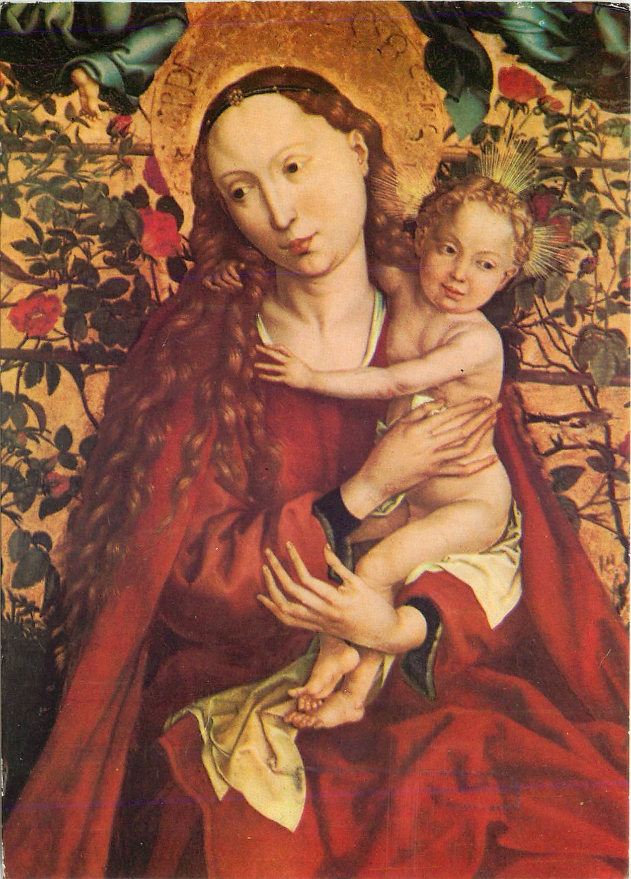 CPM Cathedrale de Colmar Martin Schoengauer La vierge au buisson de roses