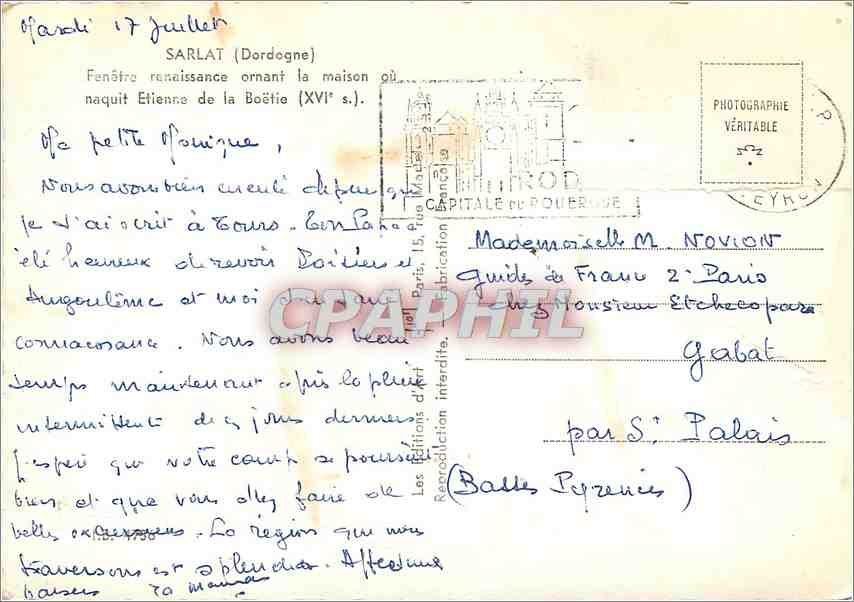 CPM Sarlat Fenetre Renaissance ornant la maison ou naquit Etienne de la Boetie — Rückseite
