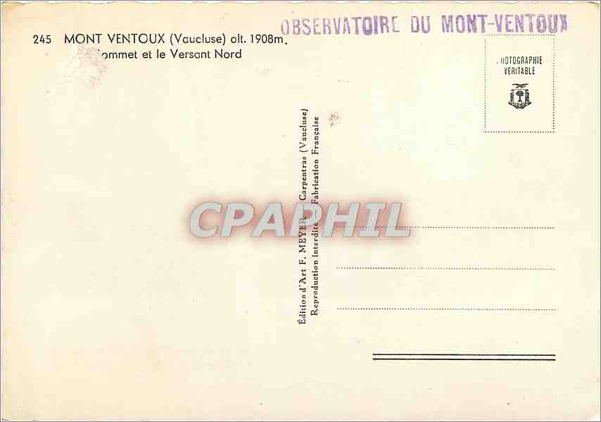 CPM Mont Ventoux (Vauclusse) alt 1908 mle versant Nird — Rückseite