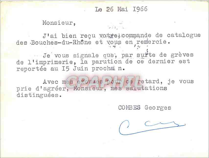 Carte Paul Combes et Fils marseille Flamme Exigez Moteurs et autre materiel Antiparasites 1966 — Rückseite