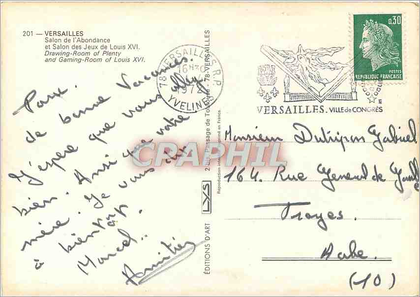 CPM Versailles Salon de l'Abondance et salon des Jeux de Loui XVI — Verso