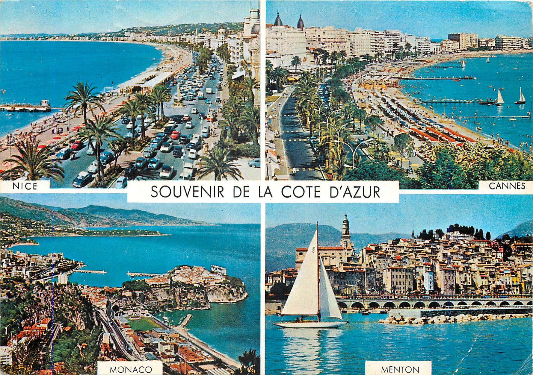 CPM Souvenir de la Cote d'Azur Nice Cannes Monaco Menton