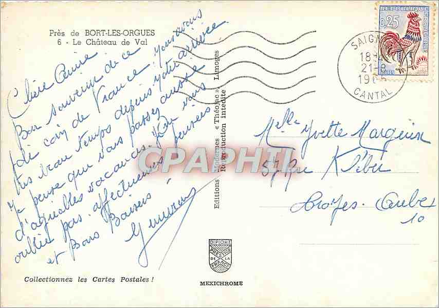 CPM Pres de Bort les Orgues le Chateau de Val — Rückseite
