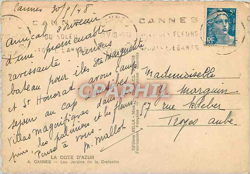 Cannes — Les Jardins de la Croisette — Éditions REILLA — Rückseite