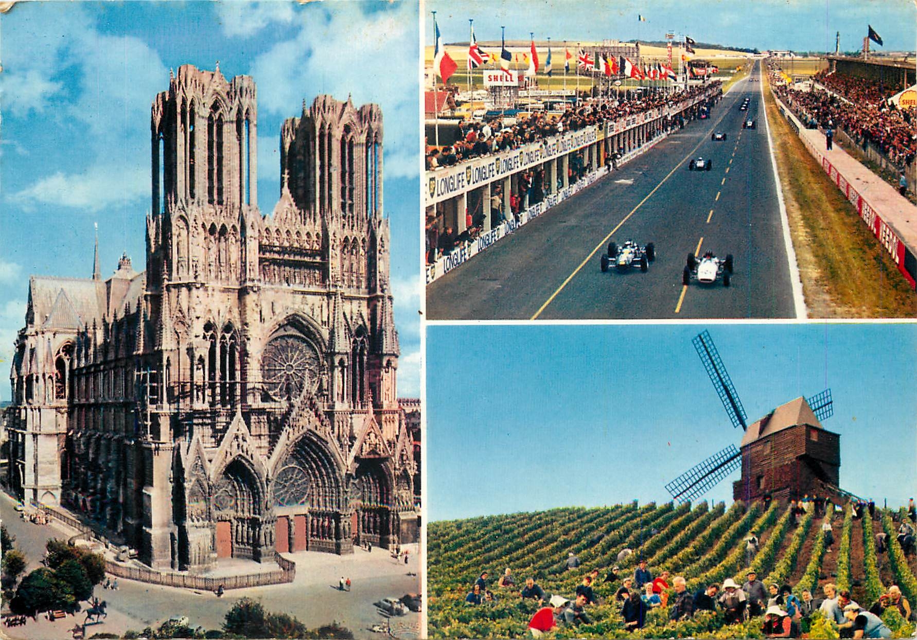 CPM Souvenir de Reims (Marne) La Cathedrale Circuit Competition Routier de Reims Vendanges en champa