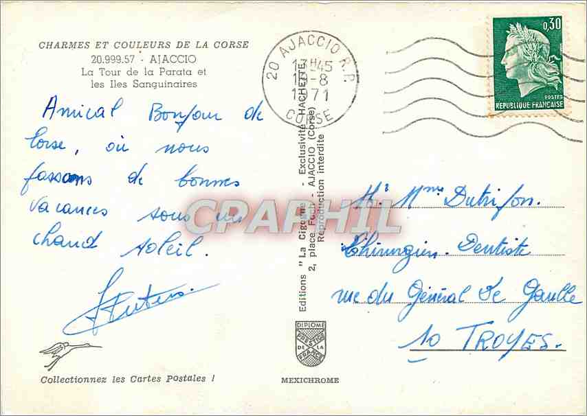 CPM Charmes et Couleurs de la Corse Ajaccio La Tour de la Parata et les  Iles Sanquinaires — Rückseite