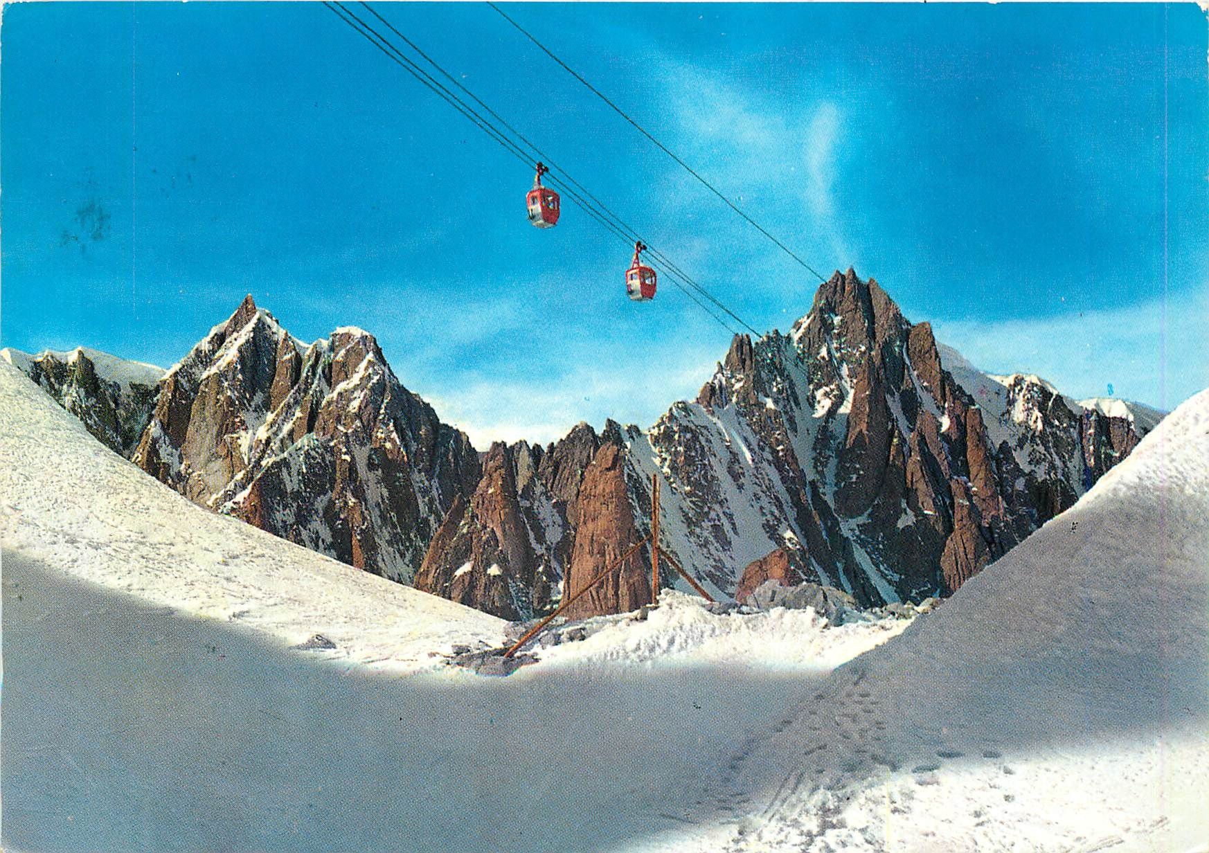 Chamonix - Mont-Blanc — télécabine et montagnes enneigées — éditeur S.A.C.A.T. Torino