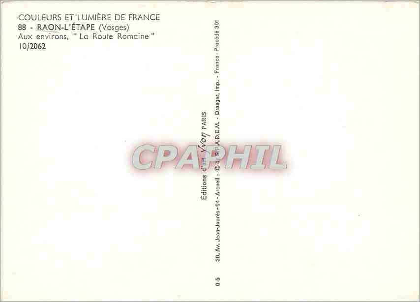CPM Coulerus et Lumiere de France Raon l'Etape (Vosges) Aux environs la route Romaine — Verso