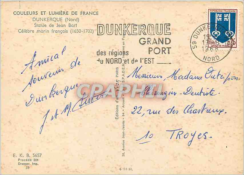 CPM Couleurs et Lumiere de France Dunkersque (Nord) Celebre marin Francais (1650 1702) — Back