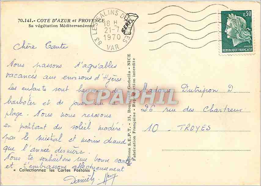 CPM La Cote d'Azur et Provence sa vegetation Mediterraneenne — Verso