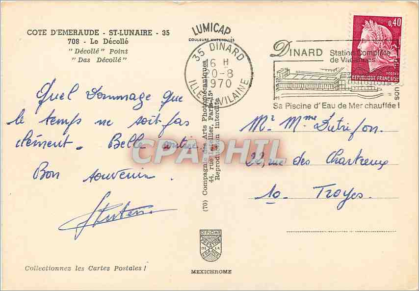 CPM Cote d'Emeraude St Lunaire La Decolle — Verso