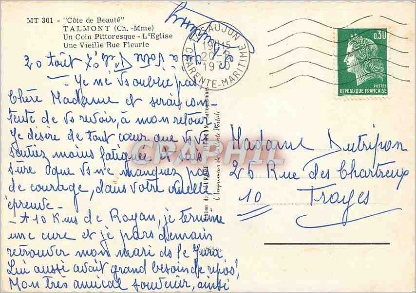 CPM Cote de Beaute Talmont (Ch Mme) Un coin Pittoresque L'Eglise Une vieille rue Fleurie — Verso