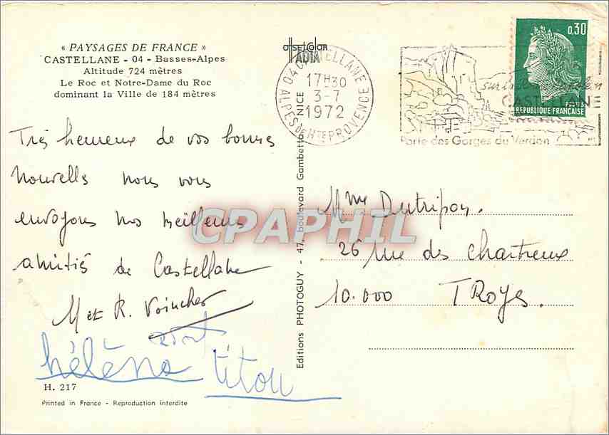 CPM Paysages de France Castellane Basses Alpes ALT 724 m le Roc et N D de Roc dominatnt la ville de  — Back