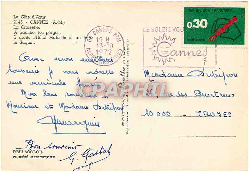CPM La Cote d'Azur Cannes La Croisette A gauche les plages — Rückseite