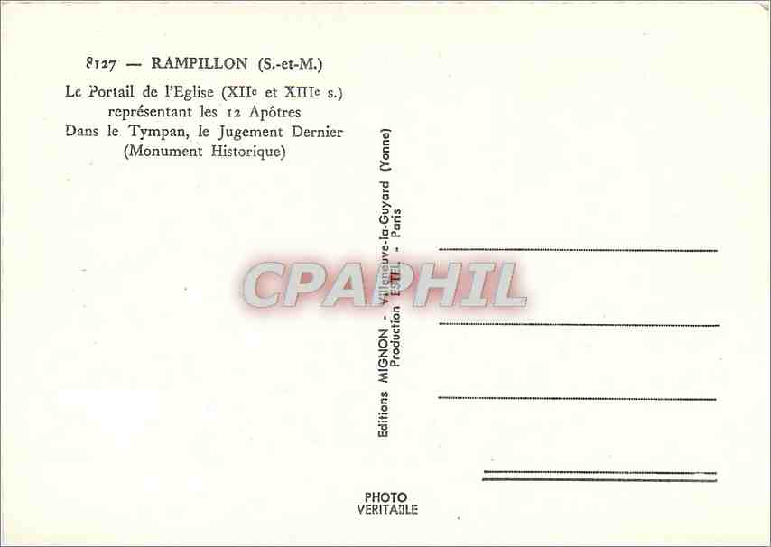 CPM Rampillon (S et M) Le Portail (XIIe et XIIIe s) representant les 12 apotres dans le Tympan le ju — Verso