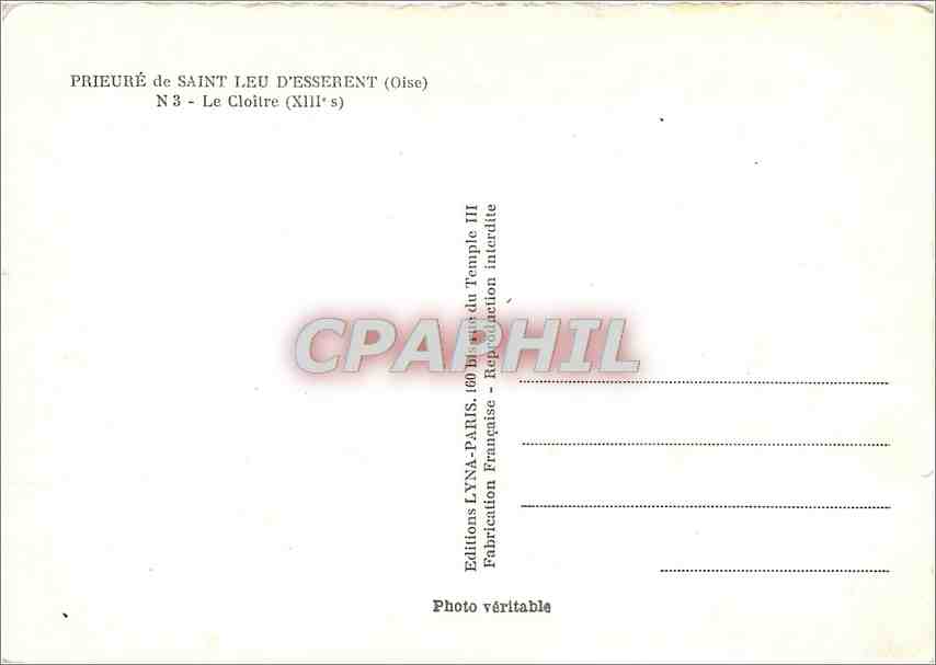 CPM Prieure de Saint Leu D'Esserent (Oise) Le Cloitre (XIIIe s) — Rückseite