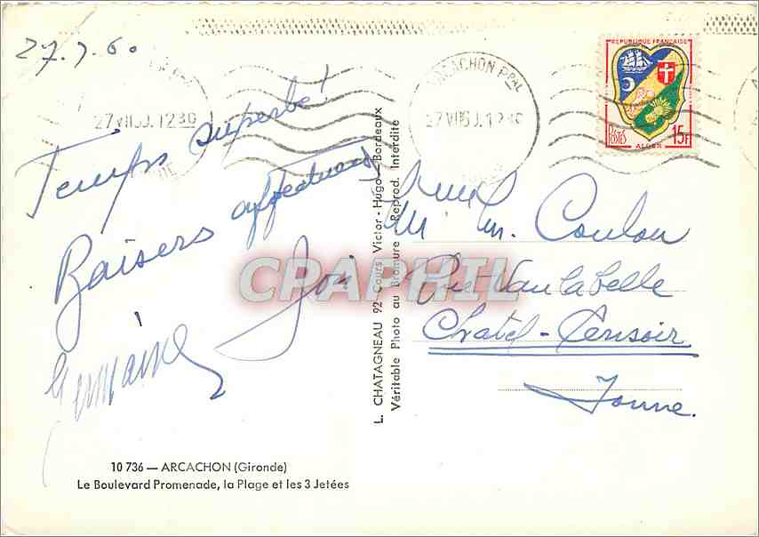 Arcachon — Le Boulevard, la Plage et les 3 Jetées — L. Chatagneau — Rückseite