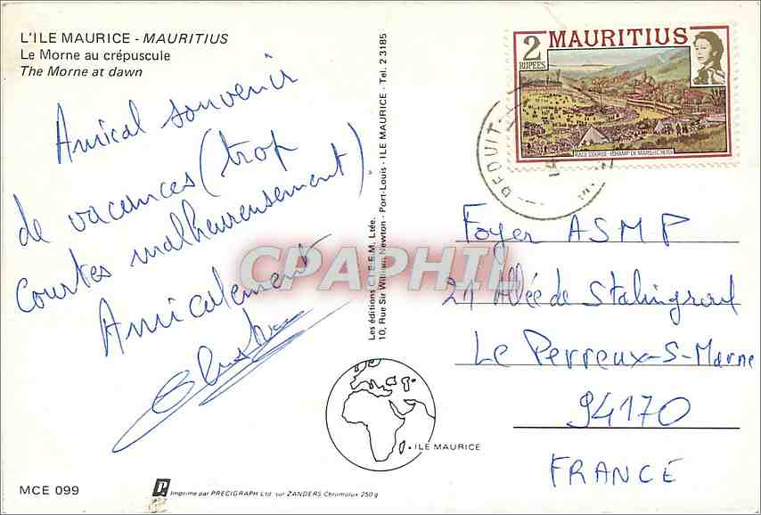 CPM L'Ile Maurice Mauritius Le Morne au Crepuscule — Rückseite
