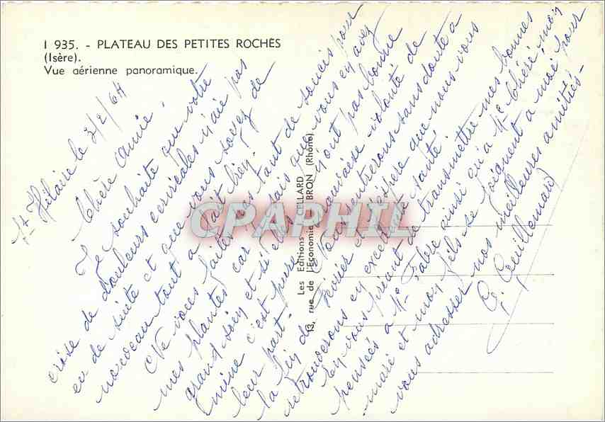 Plateau des Petites Roches — Vue aérienne panoramique — Les Éditions GELLARD (Rhône) — Verso