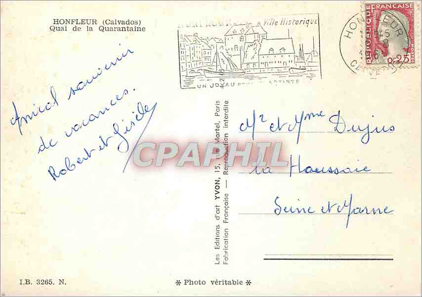 CPM Honfleur (Calvados) Quai de la Quarantaine Bateaux — Rückseite