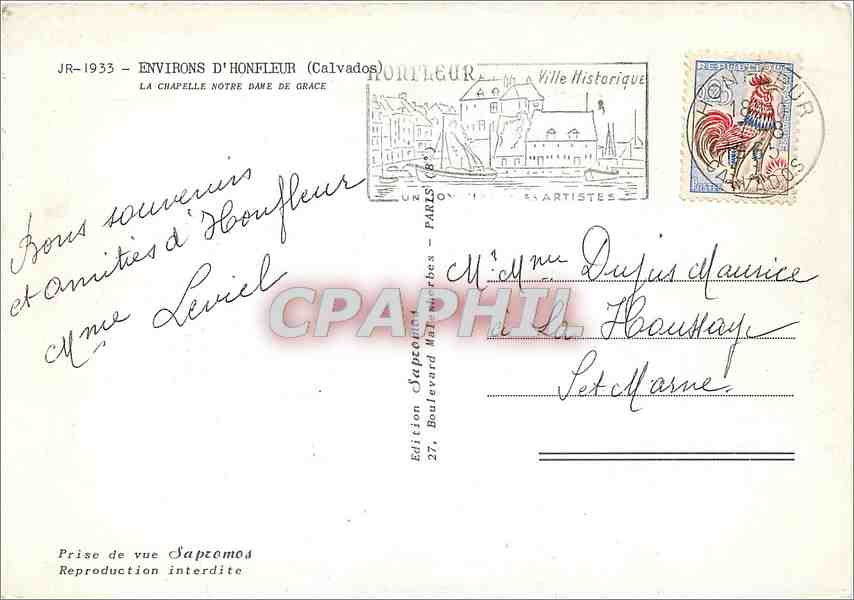 CPM Environs d'Honfleur (Calvados) La chapelle N D de Grace — Rückseite