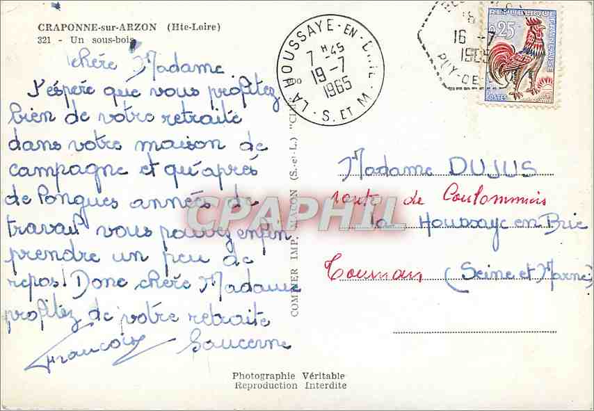 CPM Graponne sur Arzon (Hte Loire) Un sous bois — Rückseite
