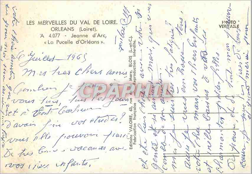 Jeanne d'Arc — La Pucelle d'Orléans — Édition Valoire — Verso