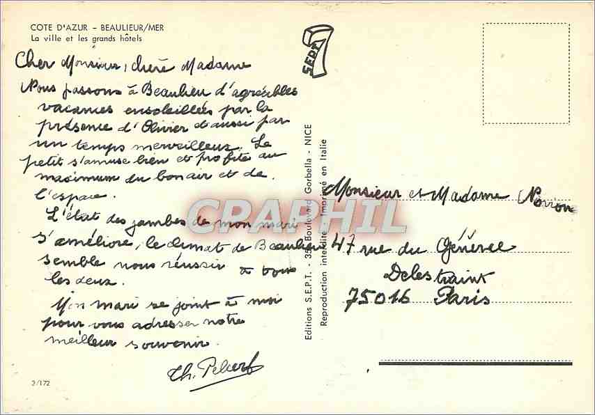 CPM Cote d'Azur Beaulieur sur Mer La ville et les grand hotels — Verso