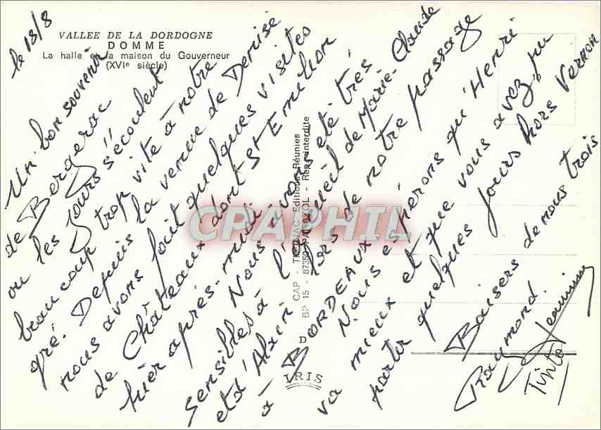 CPM Vallee de la Dordogne Domme La halle et la maison du Gouverneur (XVIe s) — Rückseite