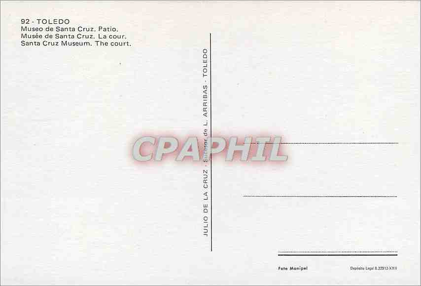 CPM Toledo Musee de Santa Cruz la cour — Back