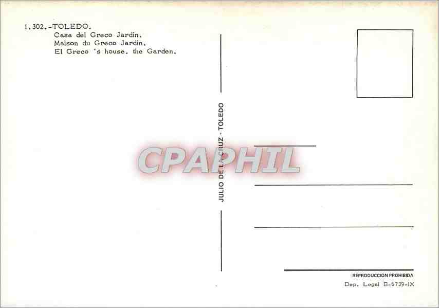 CPM Toledo Maison du Greco Jardin — Back