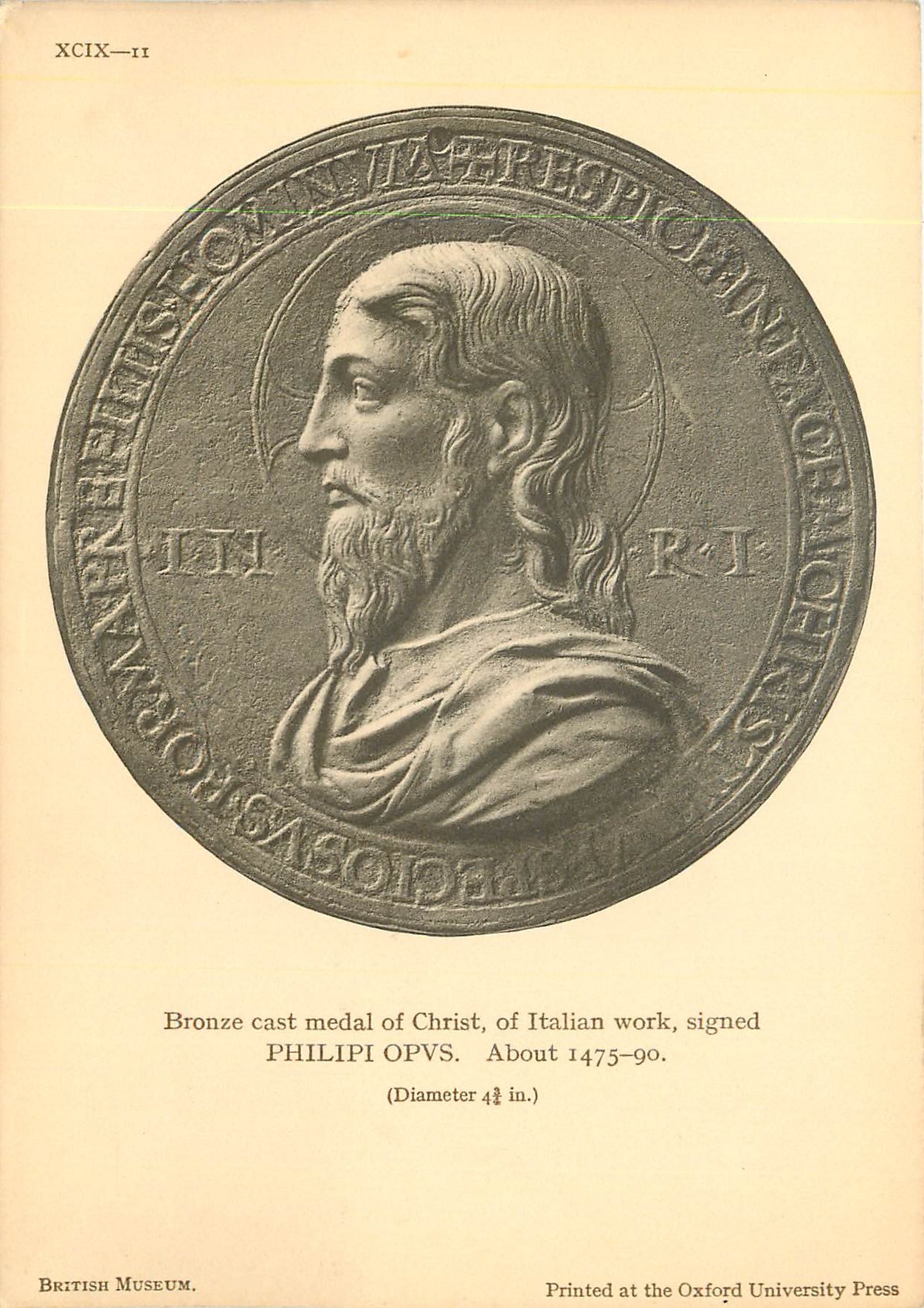 CPM Bronze cast medal of Christ of Italian work signed Philipi OPVS About 1475 90