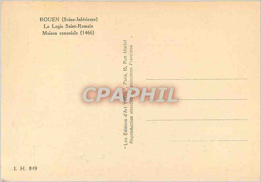 CPM Rouen Le Logis Saint Romain Maison Canoniale (1466) — Verso