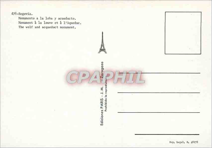 CPM Segovia Monument a la louve et a l'aqueduc — Rückseite