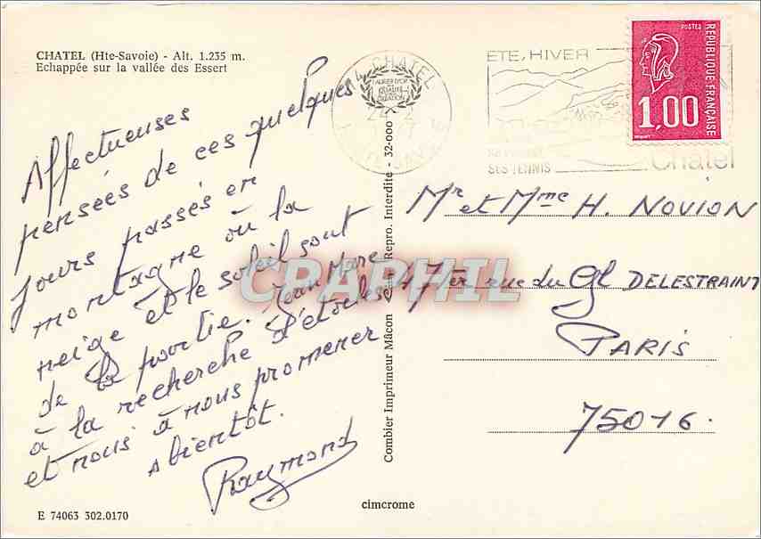 CPM Chatel (Hte Ssavoe) Alt 1235 m Echappee sur la vallee des Essert — Rückseite