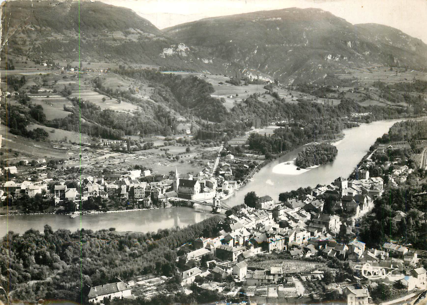 Seyssel (Ain) — Luftbild des Brückens über den Rhône — Verlag C. P. M. (Untertitel sichtbar)