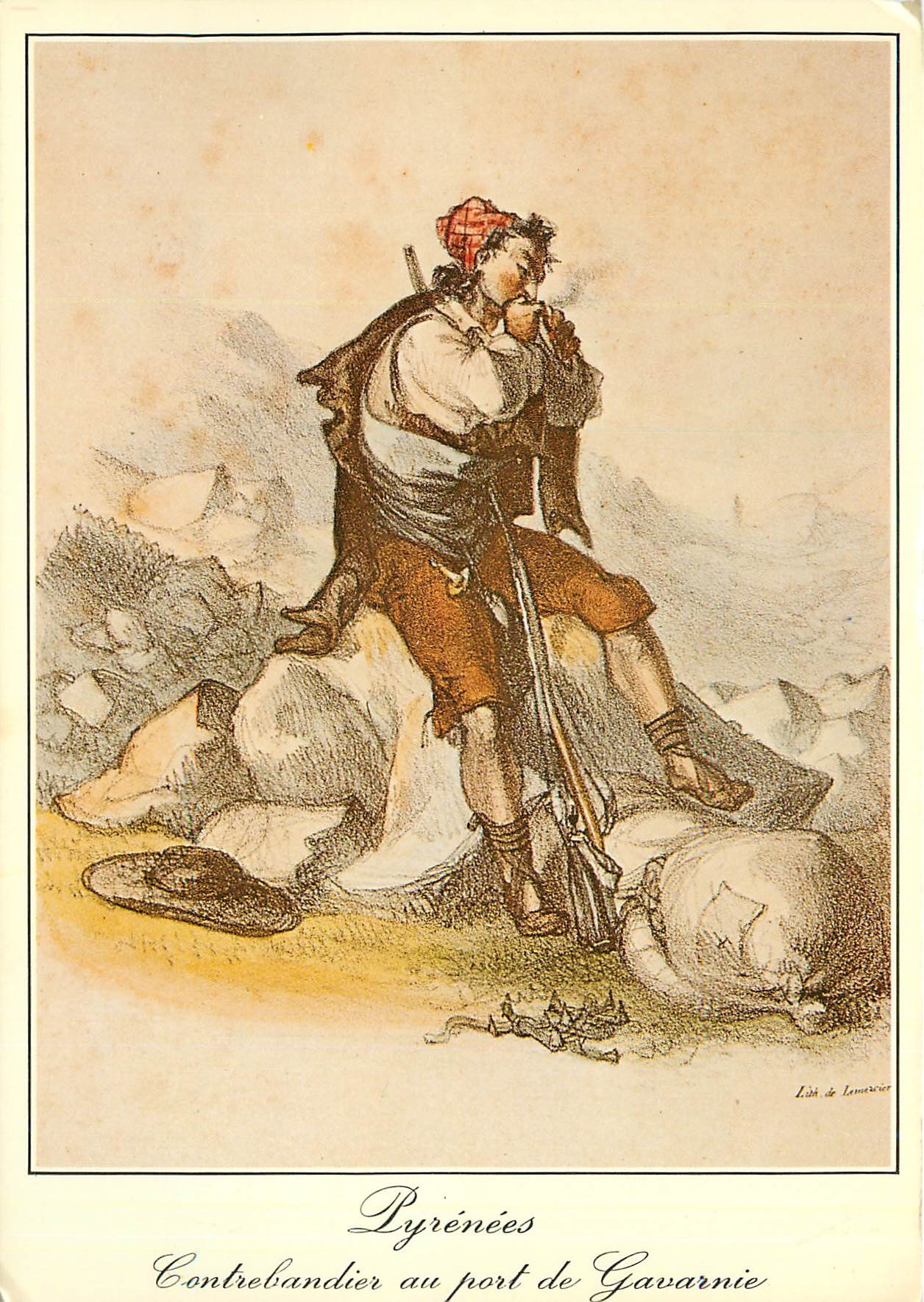 Pyrénées — Contrebandier au port de Gavarnie — Lith. de Lemerair