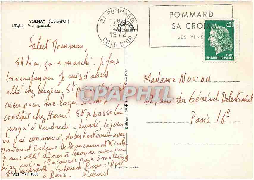 CPM Volnay (Cote d'Or) L'Eglise vue generale — Rückseite