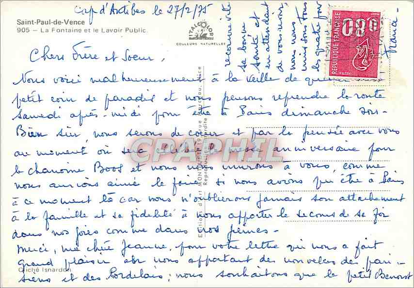 CPM Saint Paul de Vence La Fontaine et le Lavoie Public — Rückseite