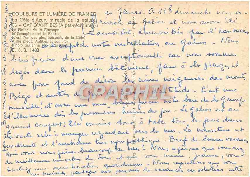 CPM Cap d'Antibes (Alpes Mme) Le Plateau de la Garoupe la Semaphore et le Phare — Rückseite