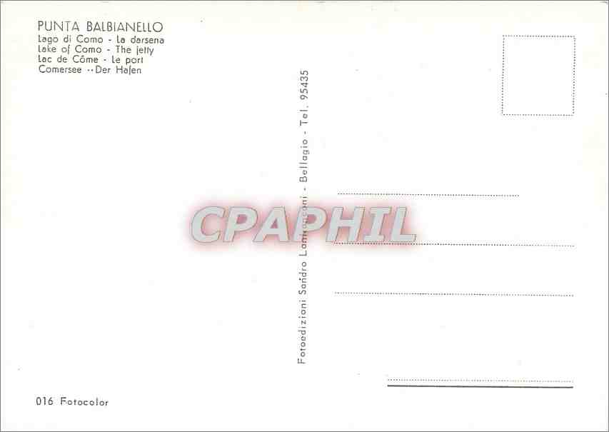 CPM Punta Balbianelolo Lac de Come le Port — Rückseite
