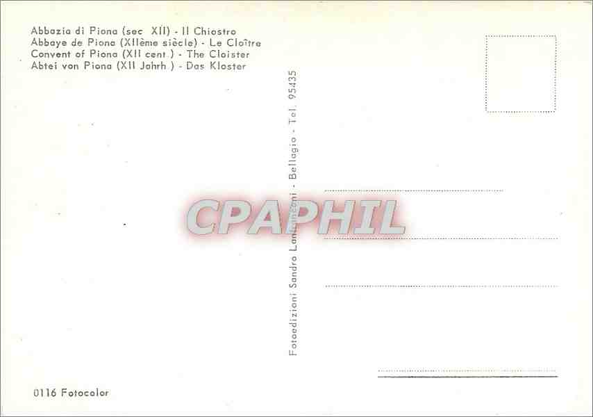 CPM Abbaye de Piano (XIIe s) Le Cloitre — Rückseite