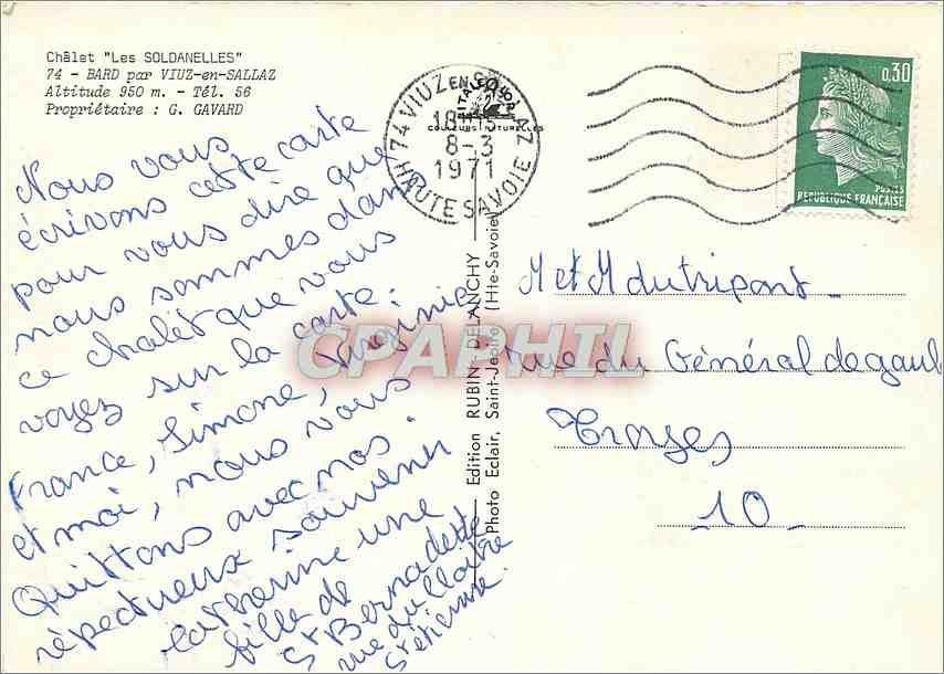 Chalet "Les SOLDANELLES" — BARD par VIUZ-en-SALLAZ — Édition Edlar, Photo Rubiny — Verso