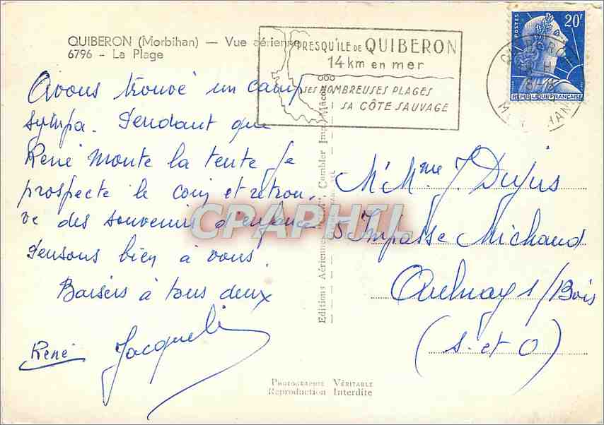 Quiberon (Morbihan) — Vue aérienne — Éditions Aériennes Cambal — Verso