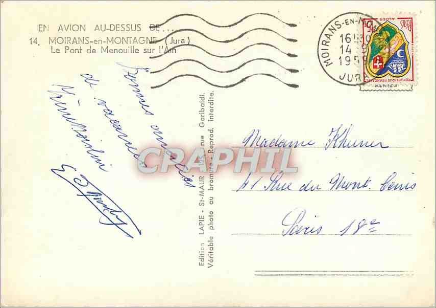 Moirans-en-Montagne — Le Pont de Menouille sur l'Am (Jura) — Lapie, Service Aérien — Verso